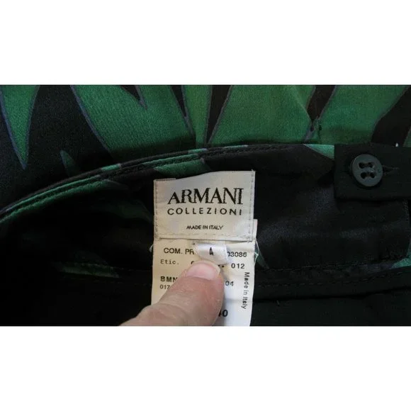 ARMANI COLLEZIONI Size 4 Silk Green Palm Leaf Draped Faux Wrap Pencil Skirt - Picture 4 of 4